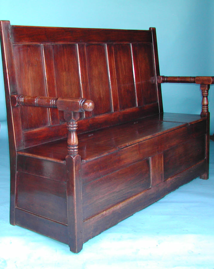 Antique 18thc Furniture Pine & Fruitwood Box Settle. English C1780-90