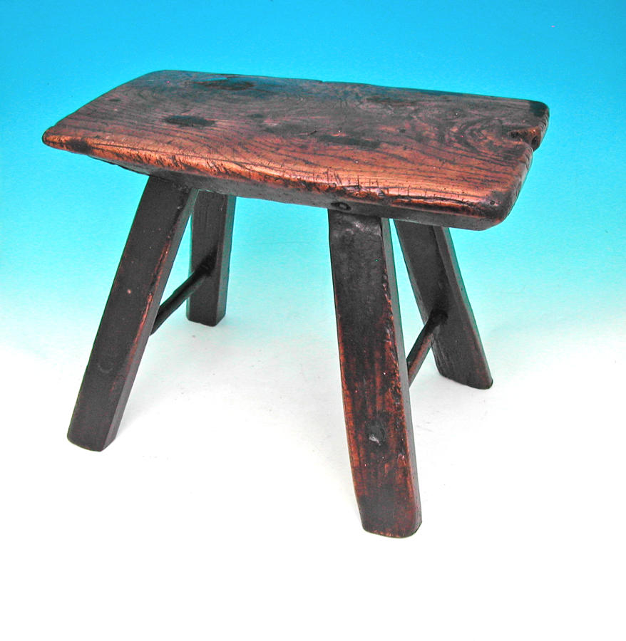 Antique Welsh Ash Four Legged Country Stool . Welsh. C1780-C1800