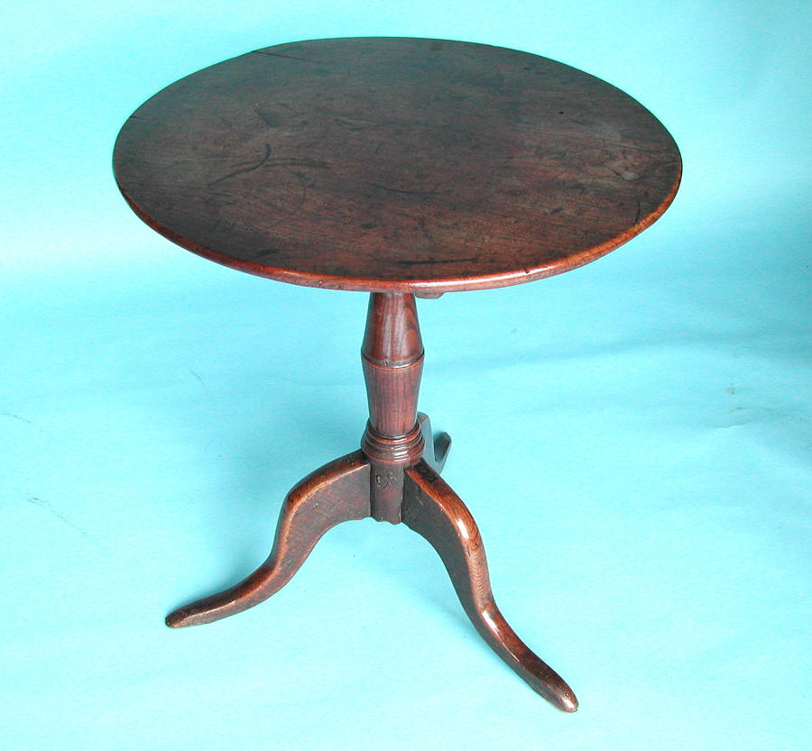 Antique Furniture 18thc Oak & Elm Tripod Table. English C1740 - C1760
