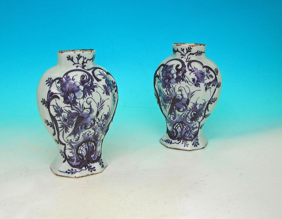Antique Pottery 18thc Delftware Vases.  Dutch C1740 - 60