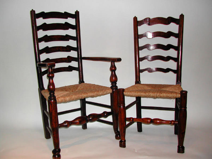 18thc Waveyline Set of Ash Ladderback Chairs.  English C1780 - C1800