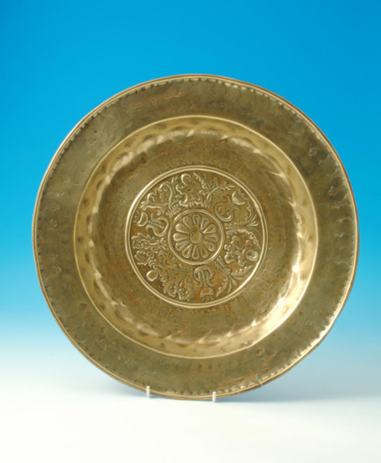 Early 17thc Brass Alms Dish with unusual pattern. German C1600