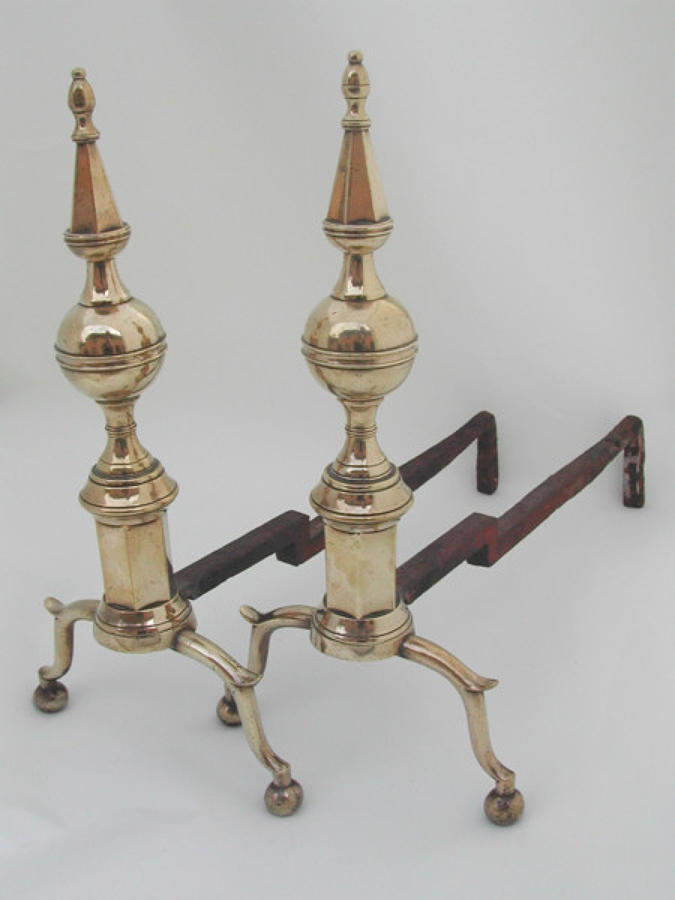 A fine pair of American Brass & Iron Andirons. USA C1810 - 20