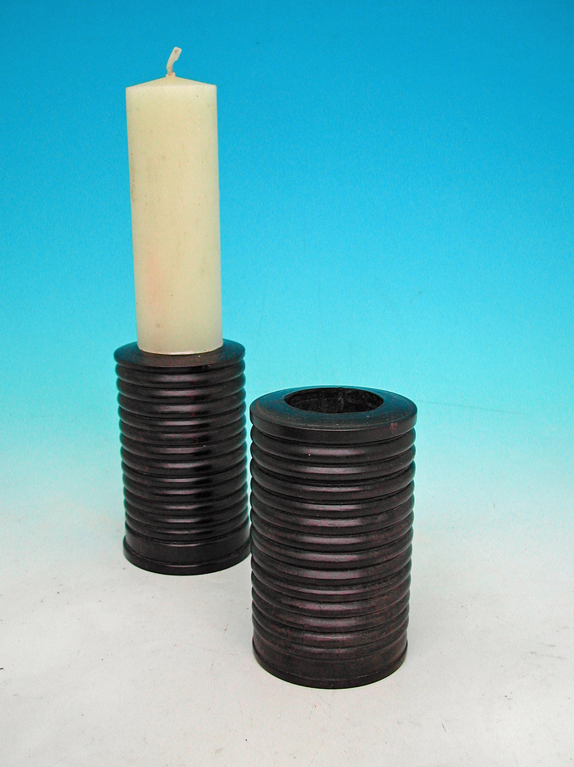 19thc Pair Of Lignum Vitae Turned Candlesticks. English C1820 - 40
