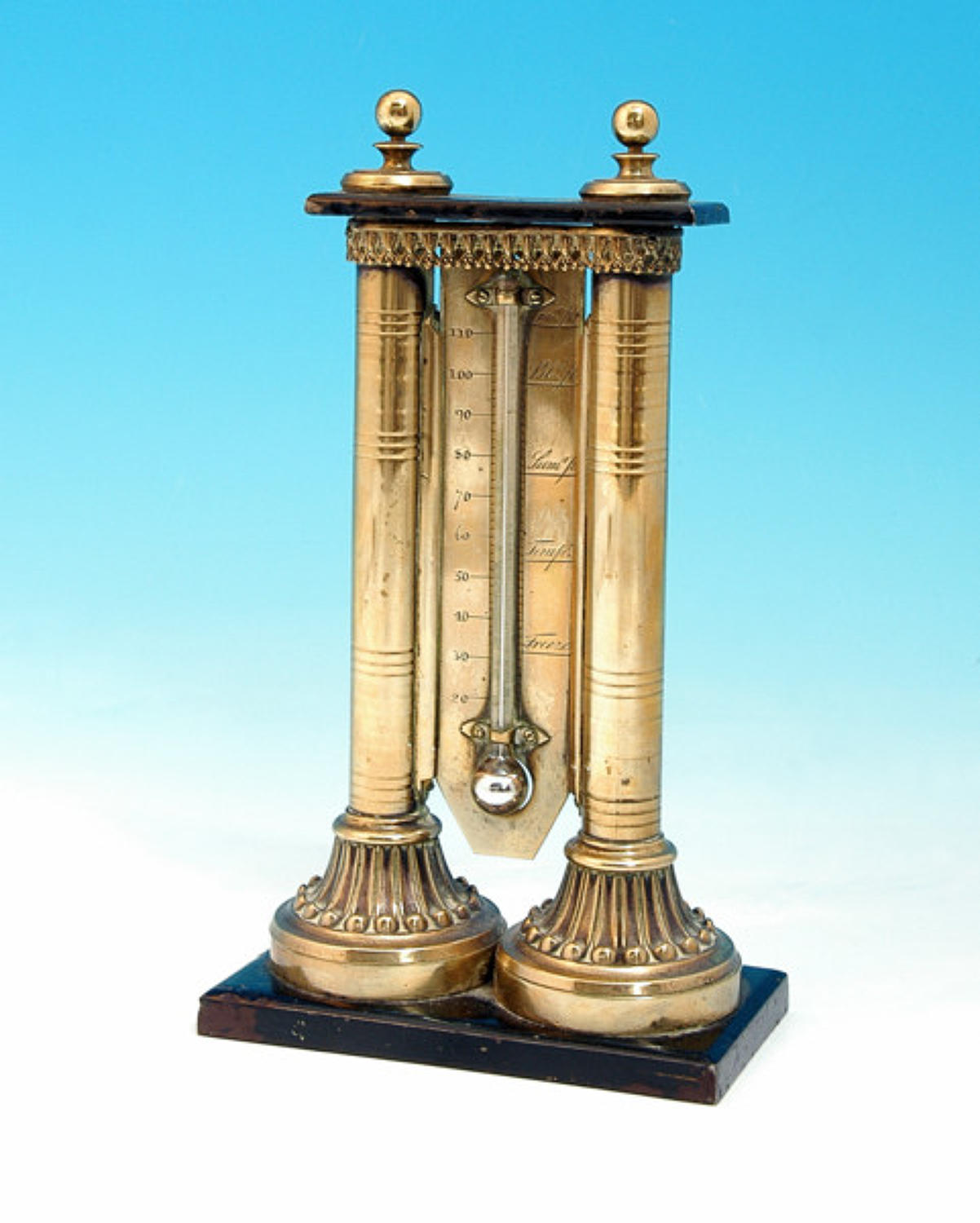 A rare 18thc Iron & Brass Desk Thermometer. English C1780 - 90