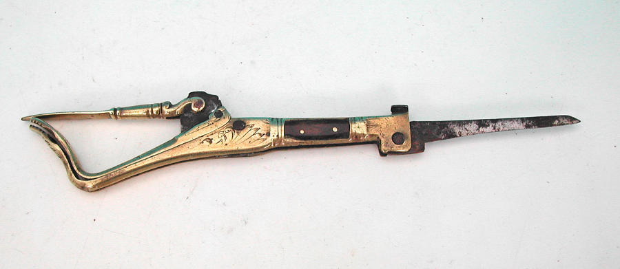 17thc Metalware Brass Pipe Ember Tongs Knife And Pricker. English. C16
