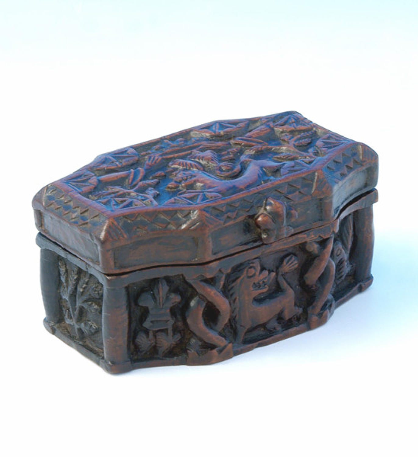 Late 18thc Fruitwood Snuff Box finely carved. Scottish C1780 - C1800