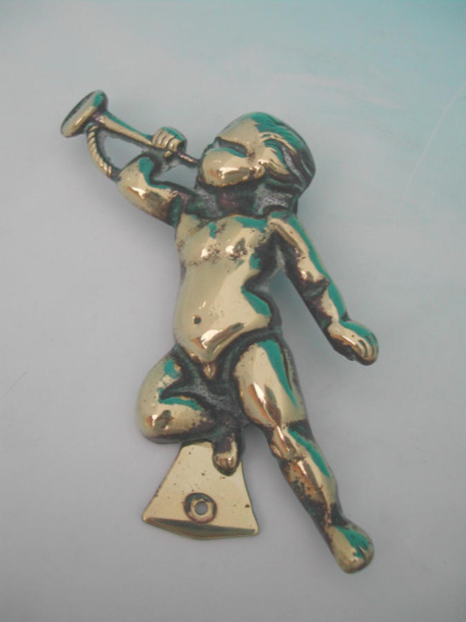 19thc Brass Cherub Door Knocker. English C1900