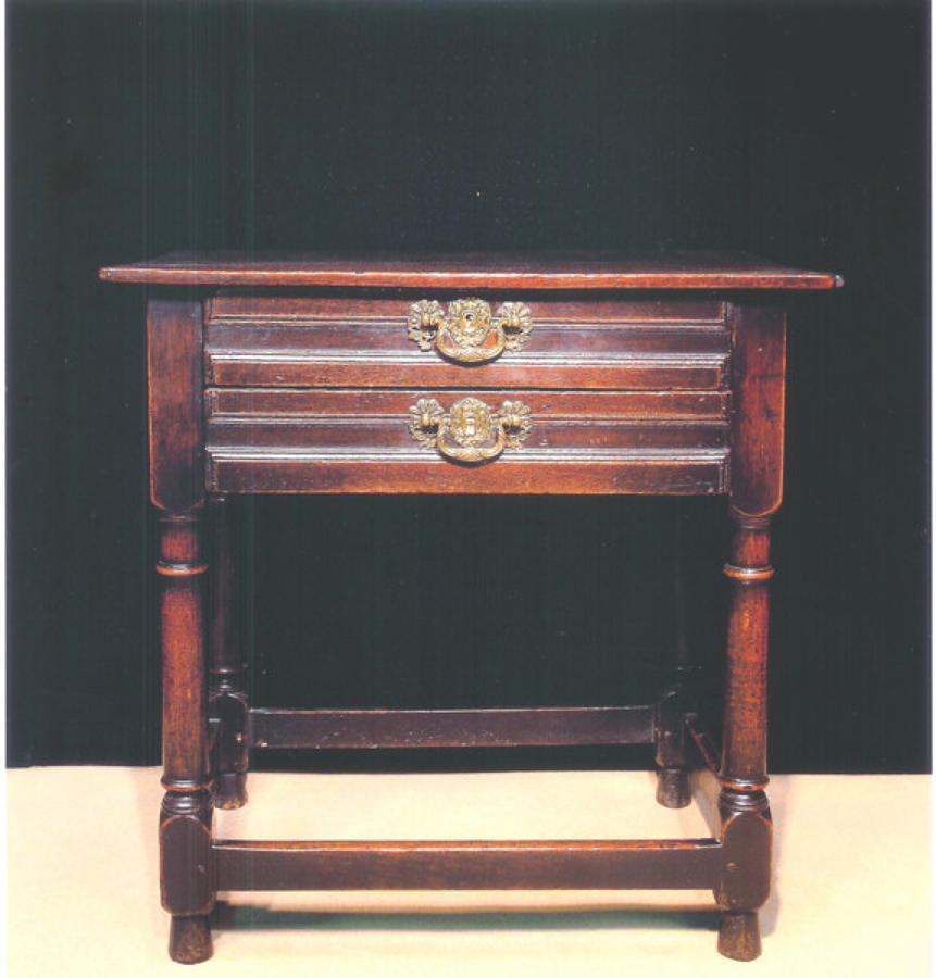 17thc Oak Two Draw Side Table .  English, c. 1670 to c. 1680