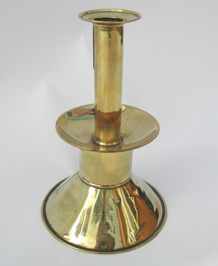 18thc Brass "Ships" Candlestick .     English.   C1780 to C1790