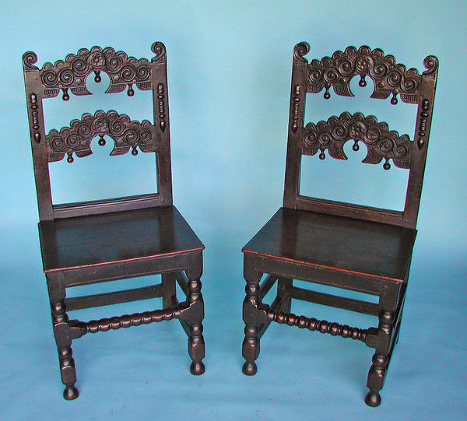 A pair of Antique 17thc Oak Derbyshire Chairs. English. C1660-80