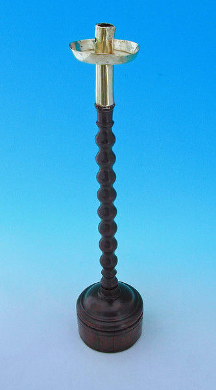 18thc Fruitwood & Brass candlestick.  Dutch.  C1740-60.