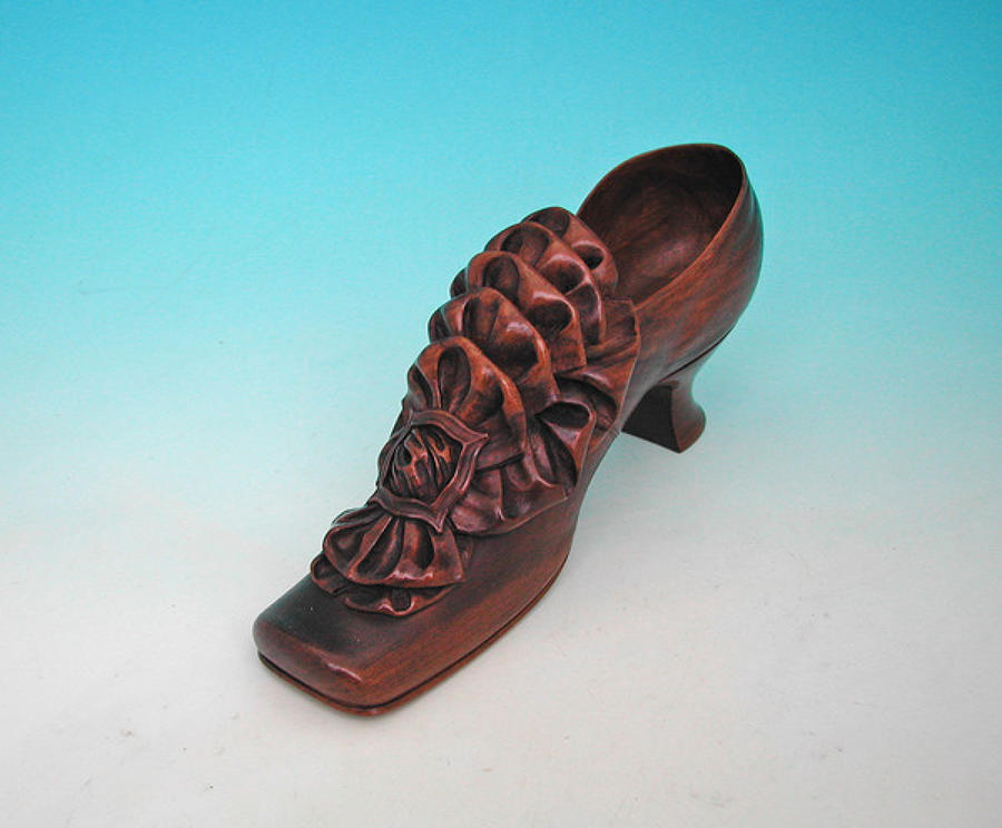 19thc Treen Ladies Carved Shoe . C1840-60.