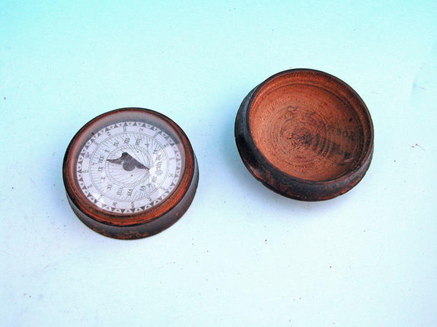 Early 19thc Treen Sundial & Compass .  English. C1800-20