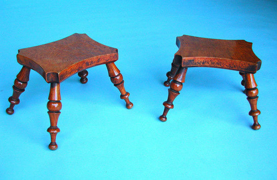 Pair of 19thc Antique Burr Ash Candlestands .  English. C1840-60.
