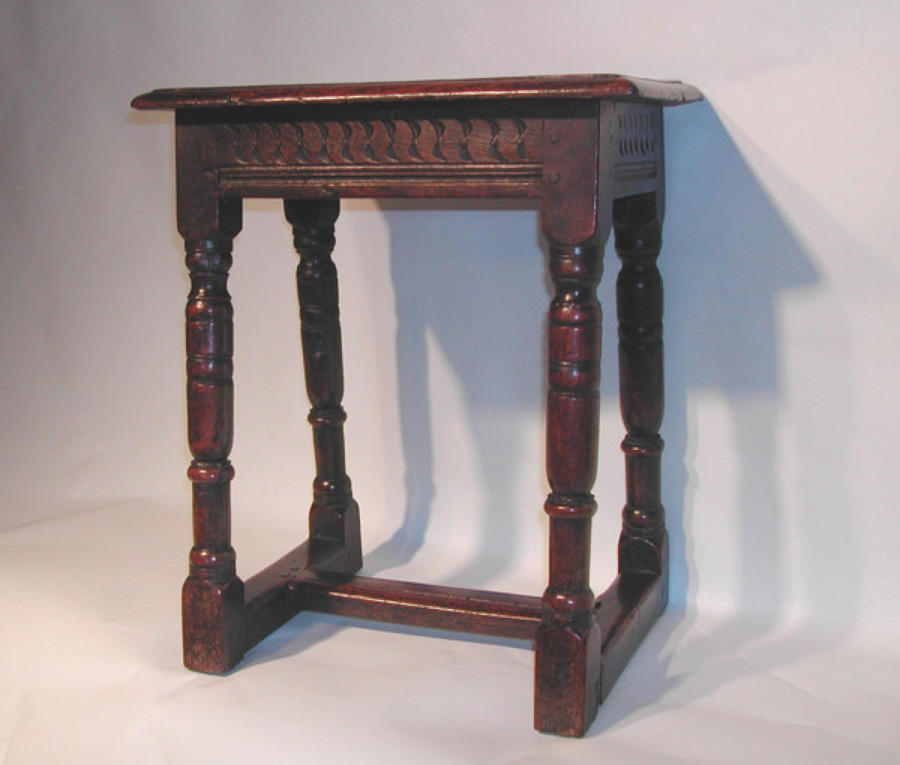 Rare 17thc Oak Joint Stool with centre stretcher.  English. C1630-40.
