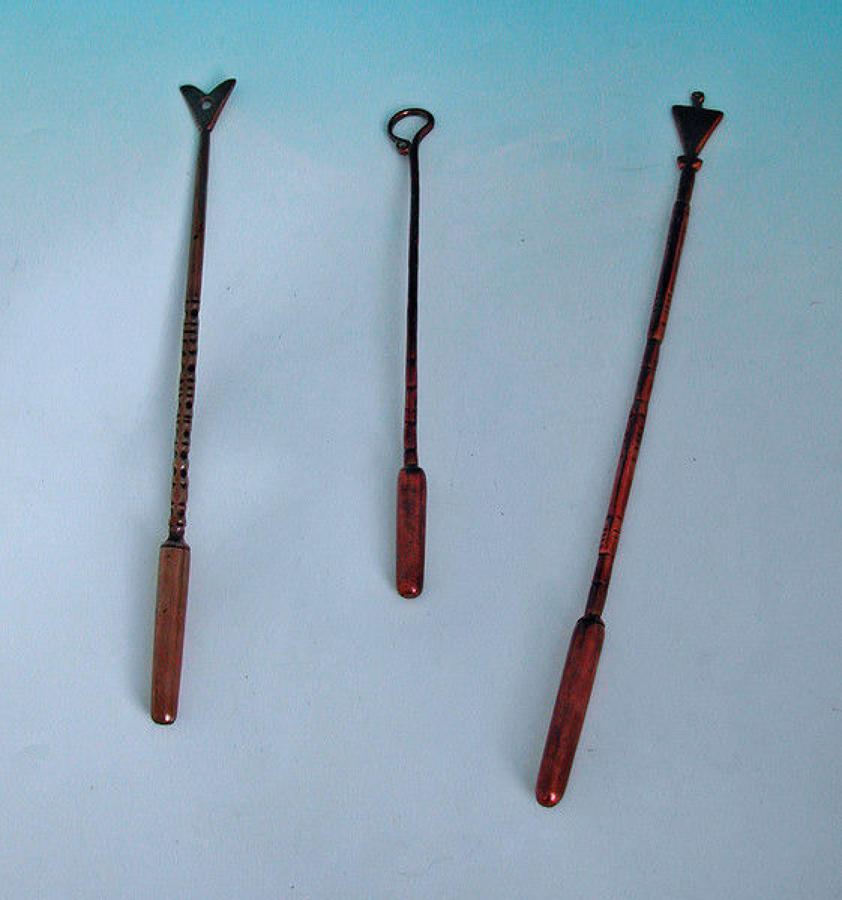 Three Antique Copper Metalware "Poking Stick" Irons . Welsh.C1740 to C