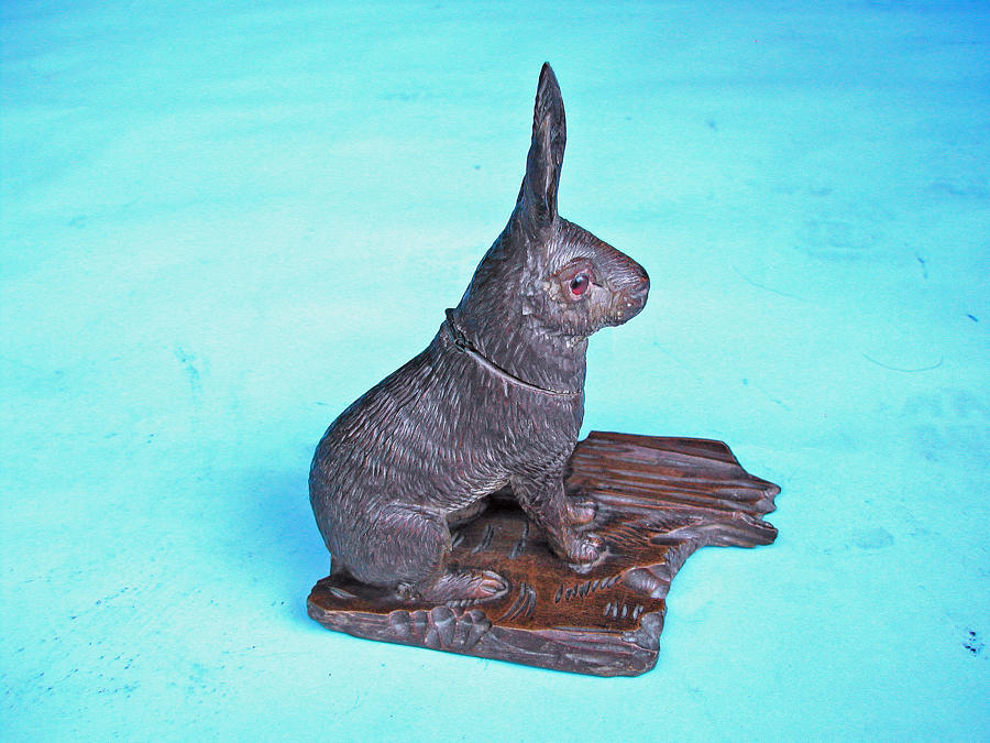 Antique 19thc Carved "Hare" Inkwell & Pen Holder.  Austrian.