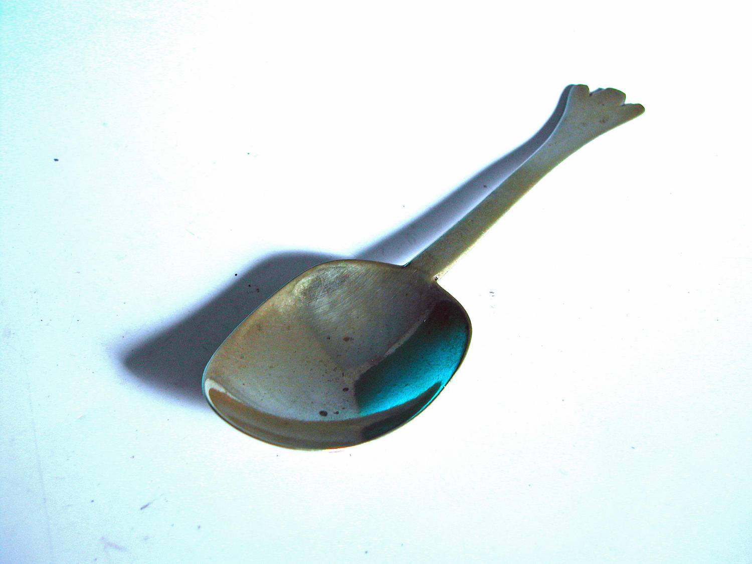 Antique Latten Brass 17thc Trefid Dessert Spoon. English. C1680-C1700