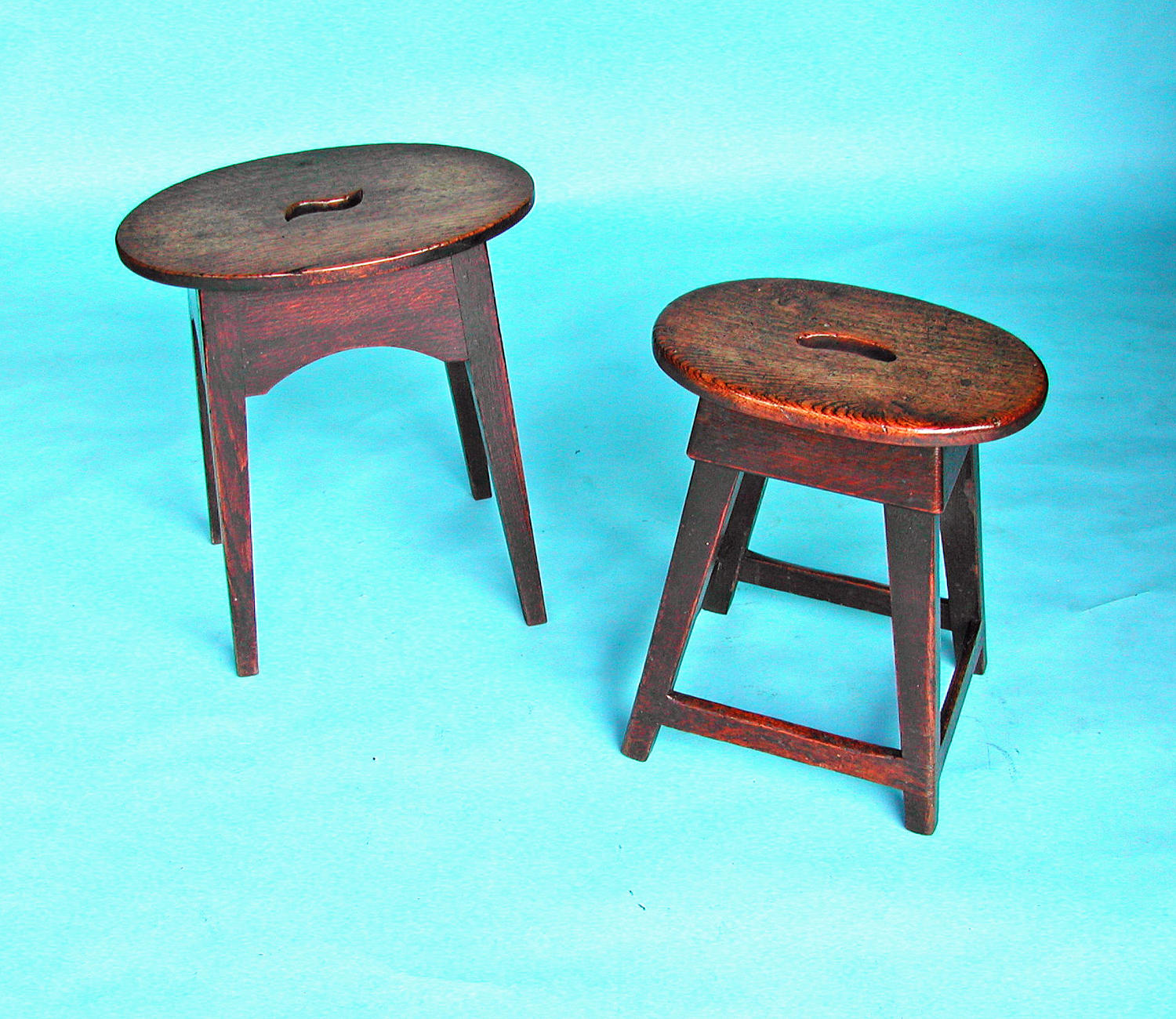 Two 18thc English Country Furniture Oak Stools.  English. C1780-90.