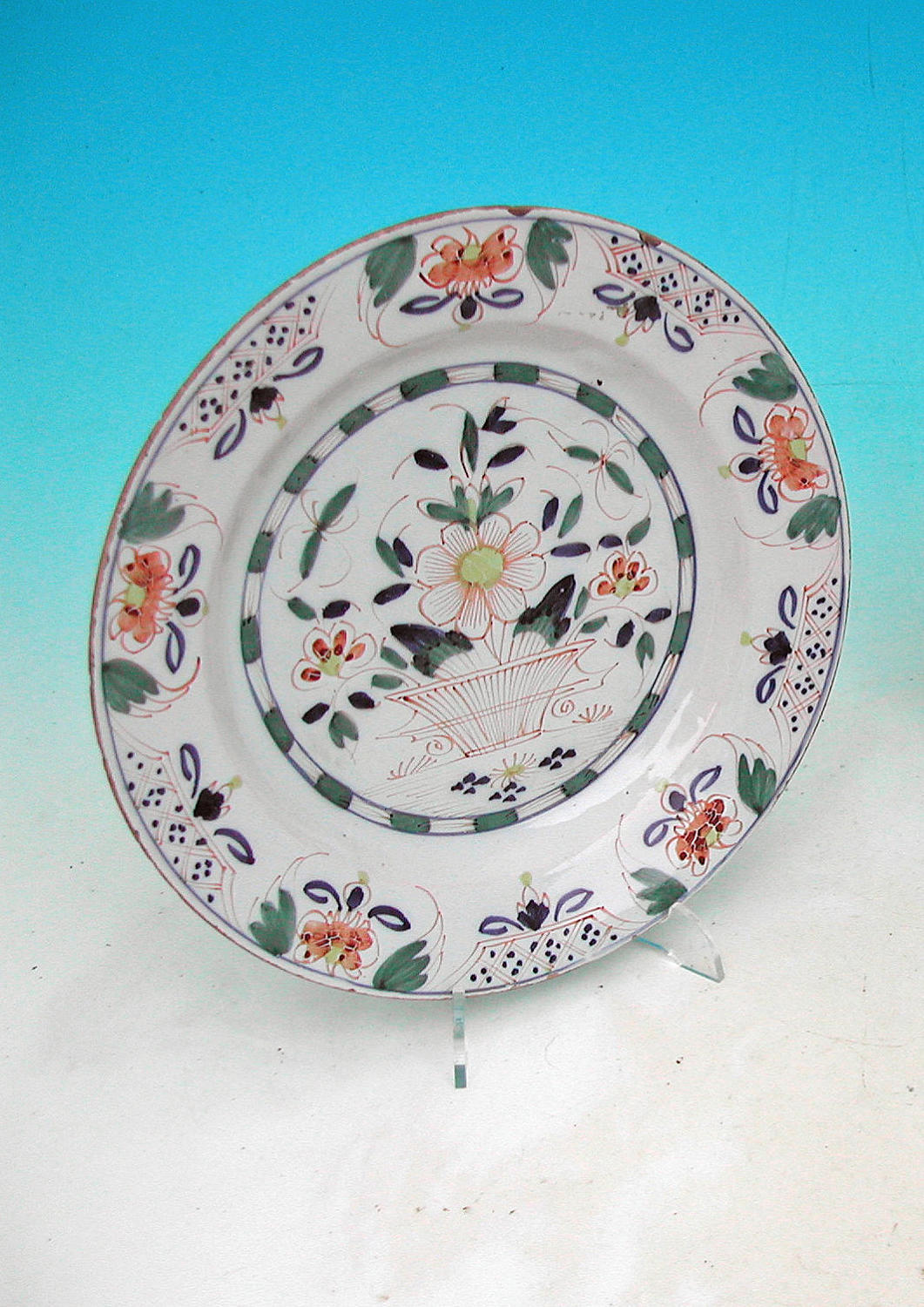 A Fine 18thc  Polychrome Delftware Plate. English. C1735-45.