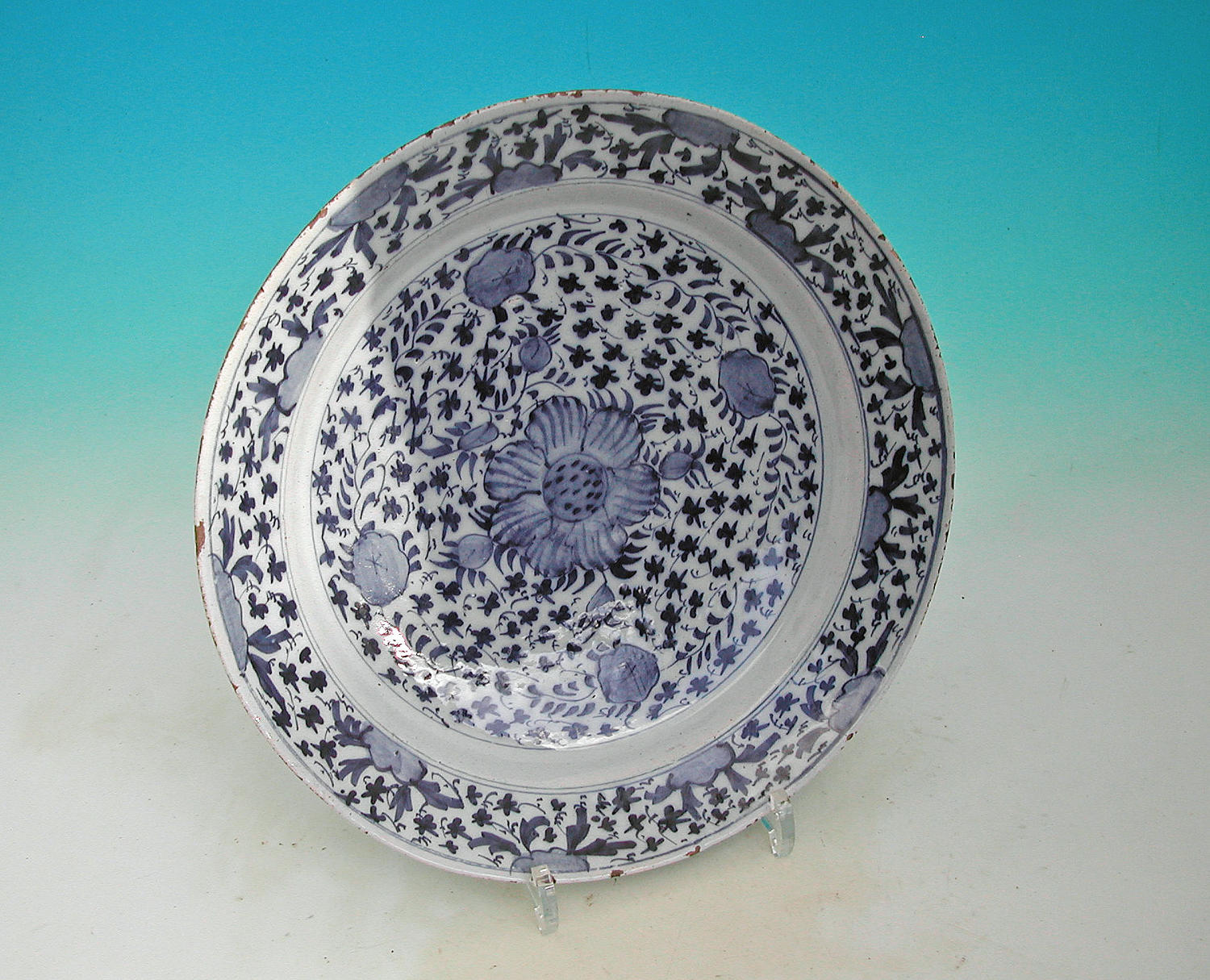 Mid 18thc Pottery Blue & White Delftware Plate. Dutch. C1760-80.