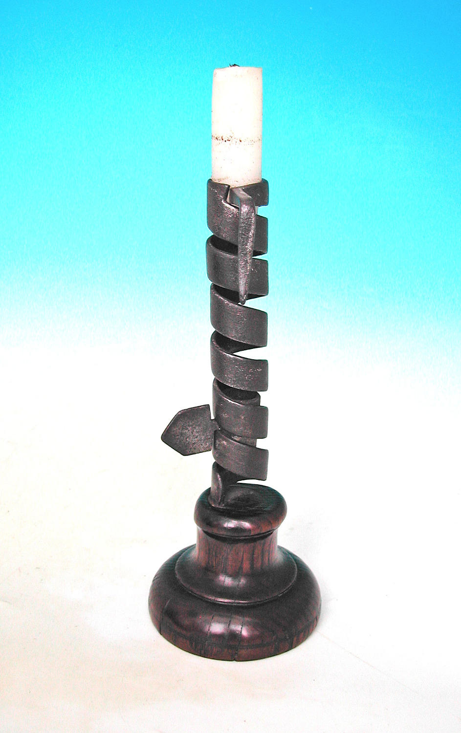 Antique 18thc Spiral / Barn Candlestick On Ash Turned Base.  English.