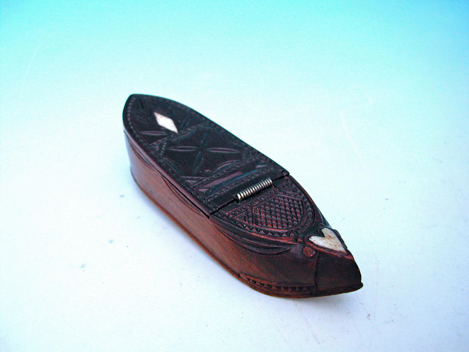 Antique 19thc Inlaid Carved Snuff Shoe. Continental. C1850-70