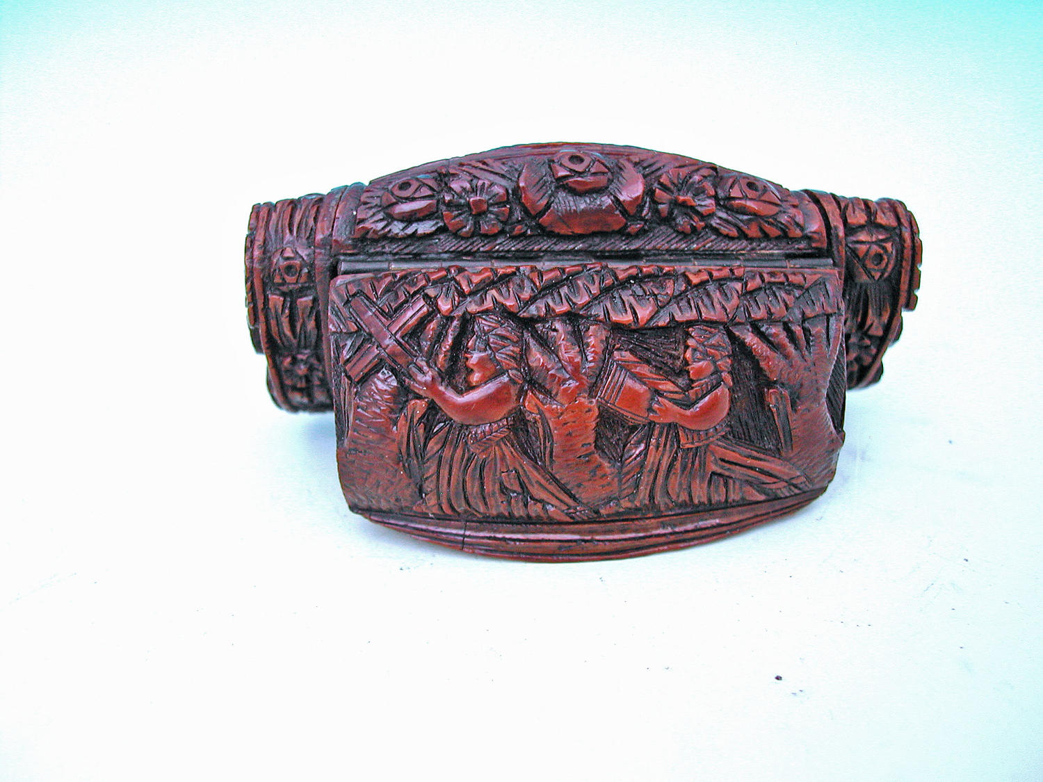 Antique 19thc Carved Coquilla Nut Snuff Box.  French. C1840-60