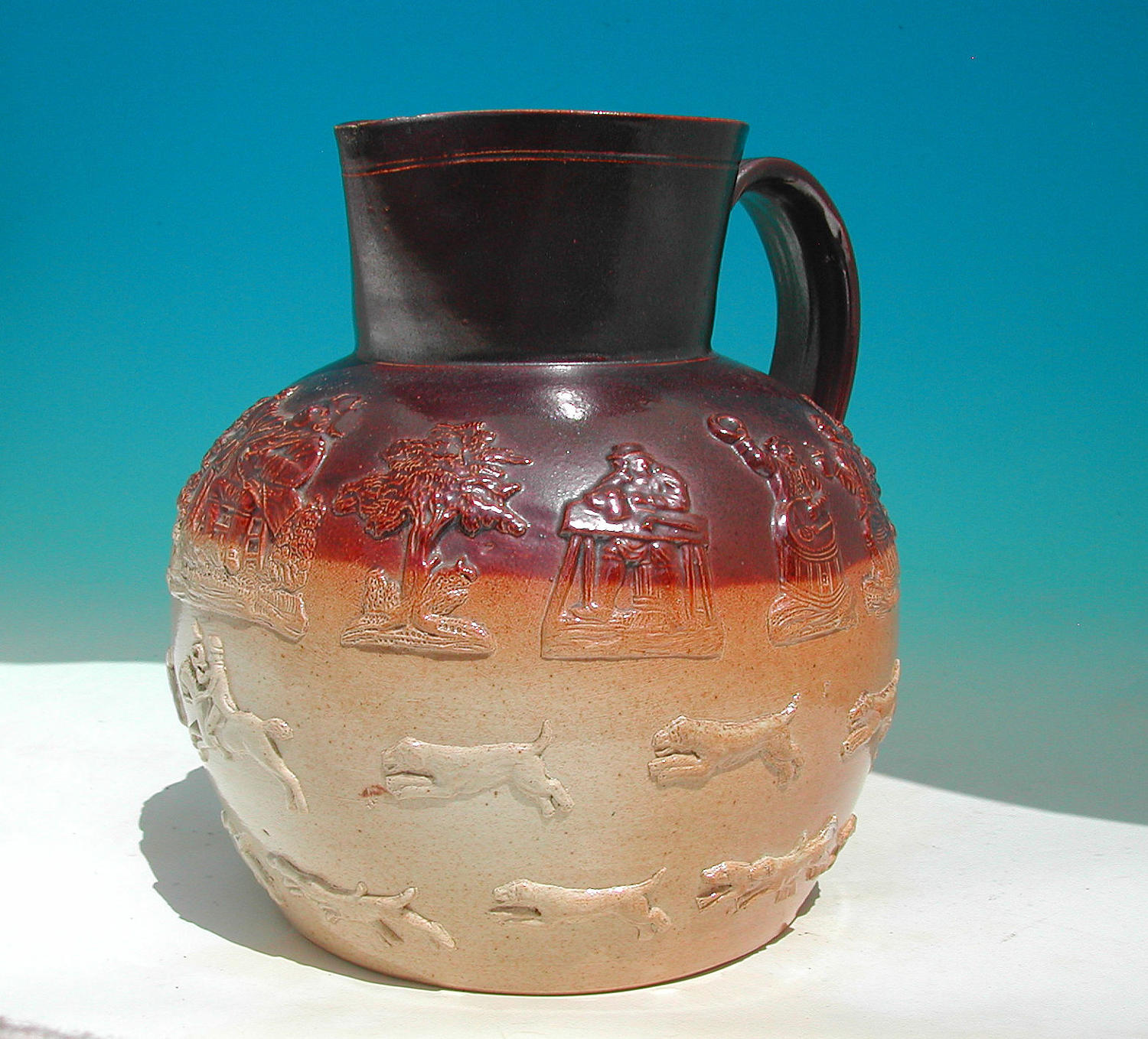 Antique Pottery 19thc Salt Glazed Harvest Jug. English. C1820-40.