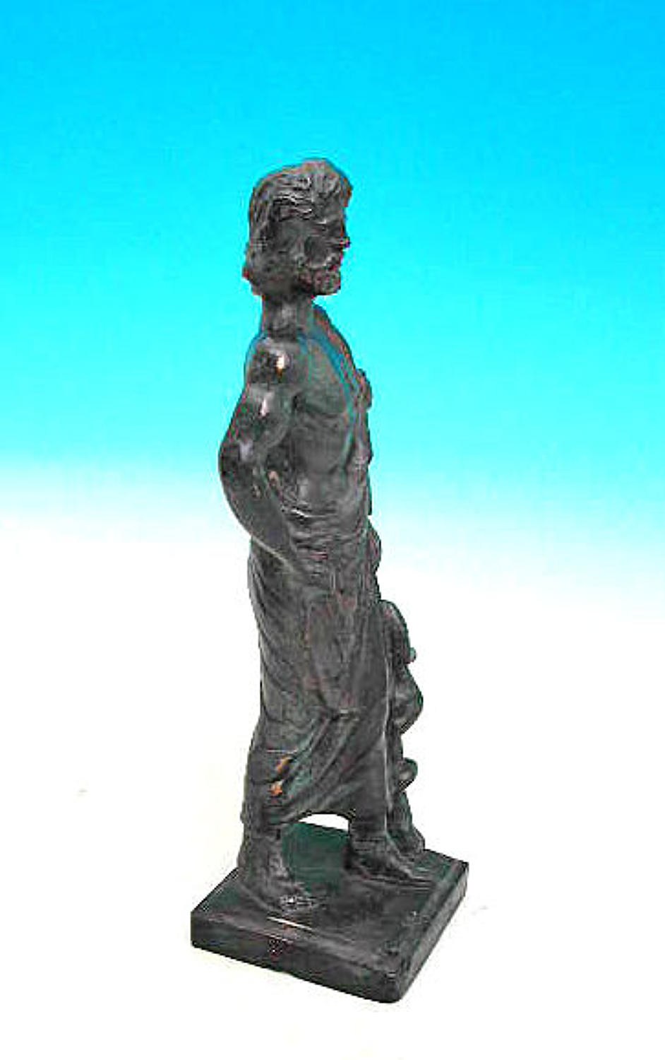 Antique Metalware 19thc Brass Statue Of Asclepius. Continental C1860.