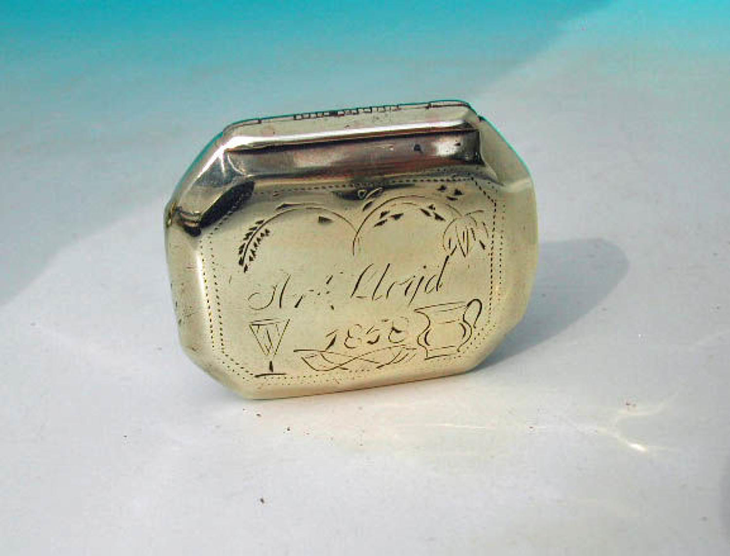 Antique Metalware 19thc Brass Snuff Box - Mr Lloyd Dated 1858