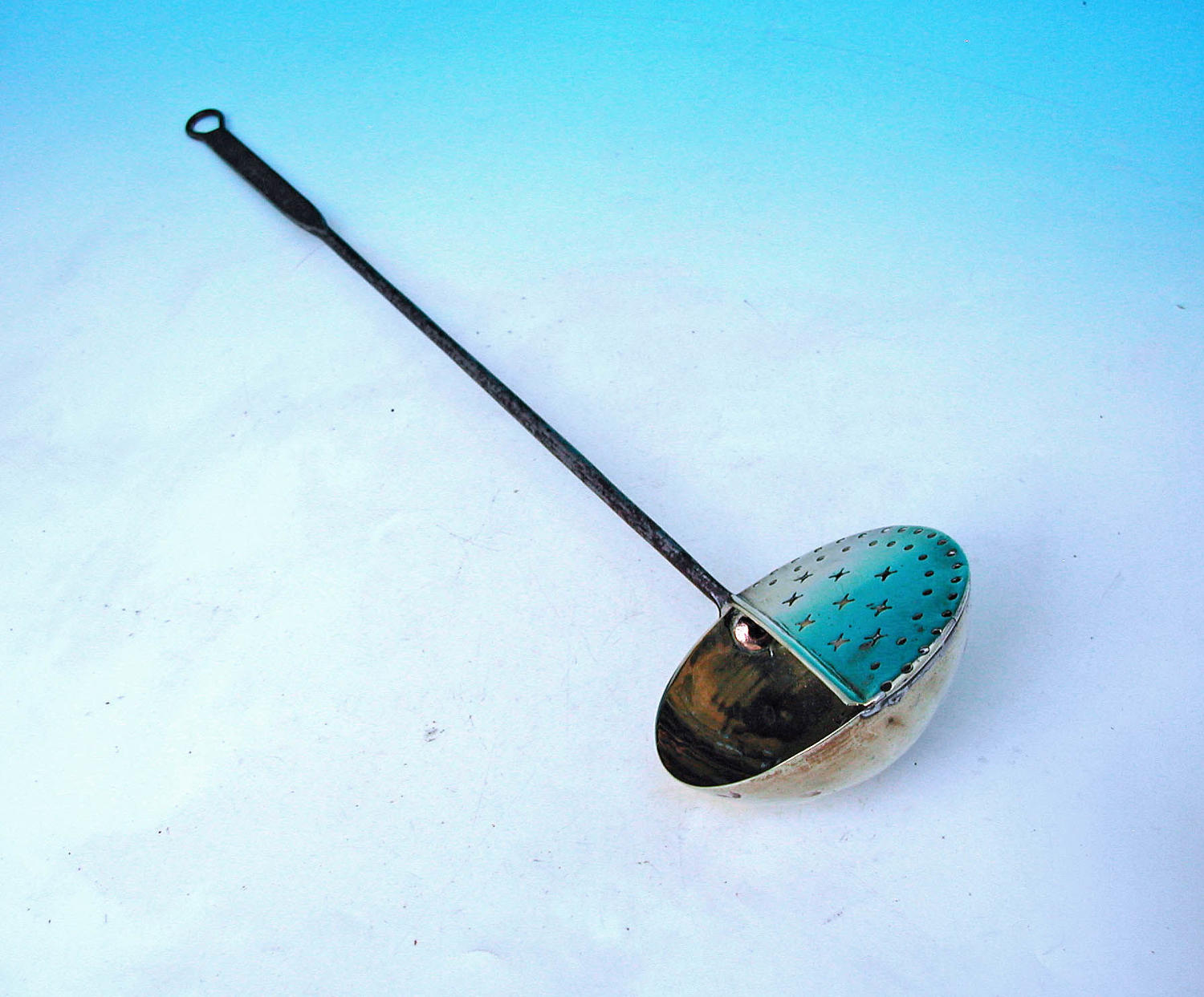 Antique Metalware 18thc Brass & Iron Straining Ladle. English C1760-80