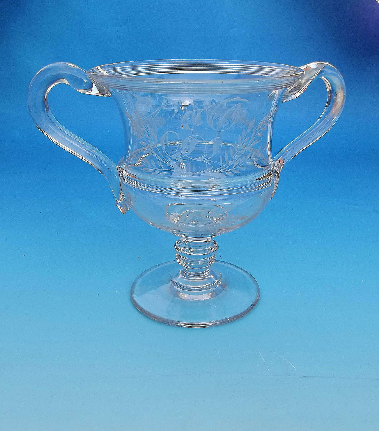 Early 19thc Glassware Engraved Loving Cup . English. C1800-20