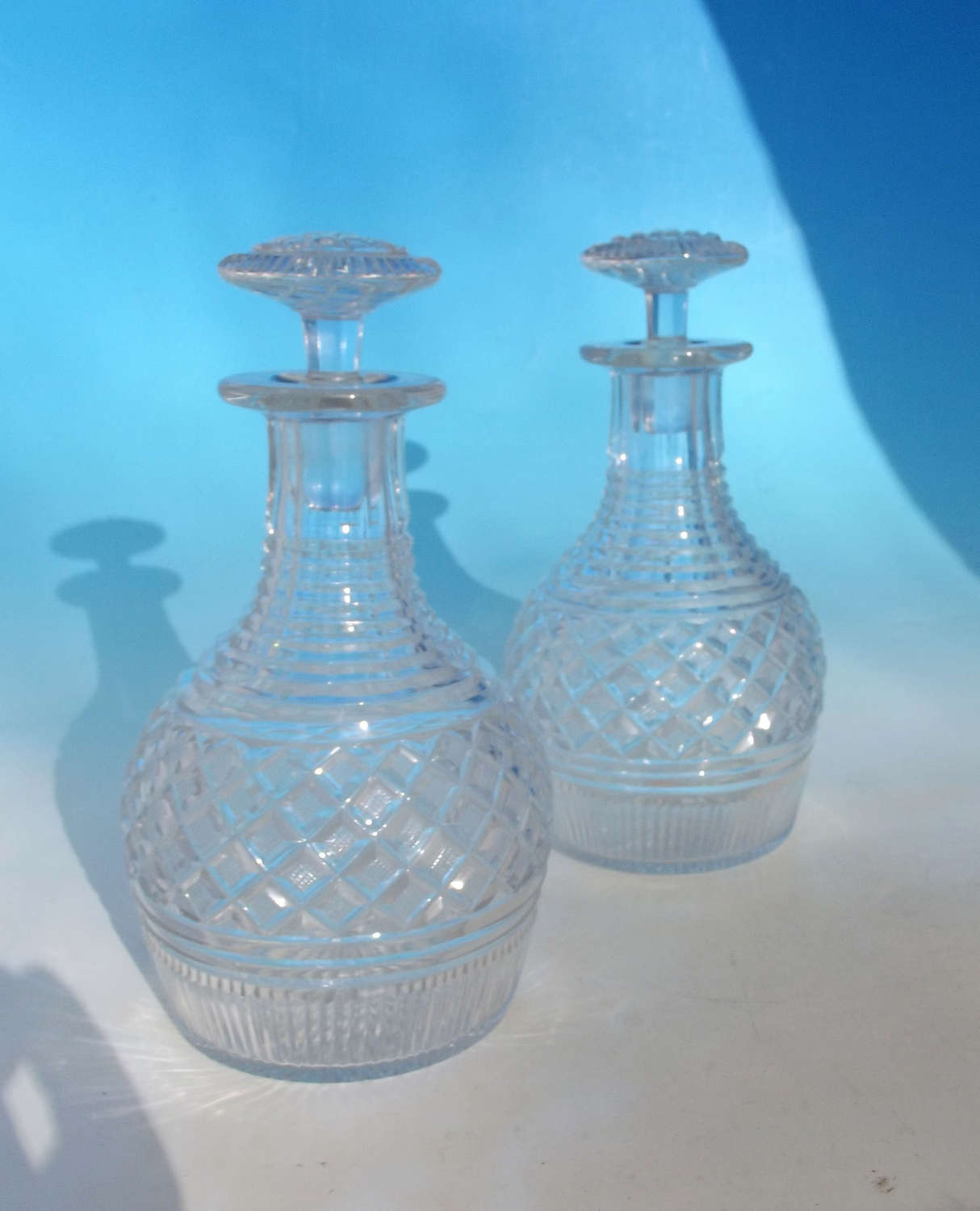 A Pair Of English Glassware Early 19thc Mallet Type Glass Decanters