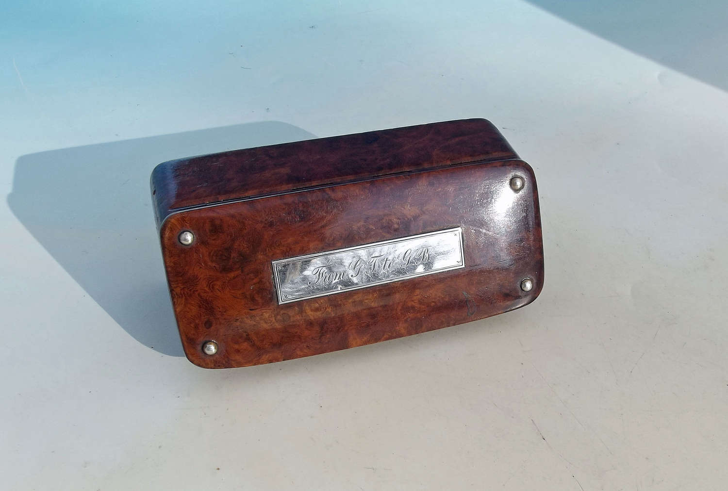Antique Treen 19thc Burr Elm Snuff Box Engraved From GT to GB. English