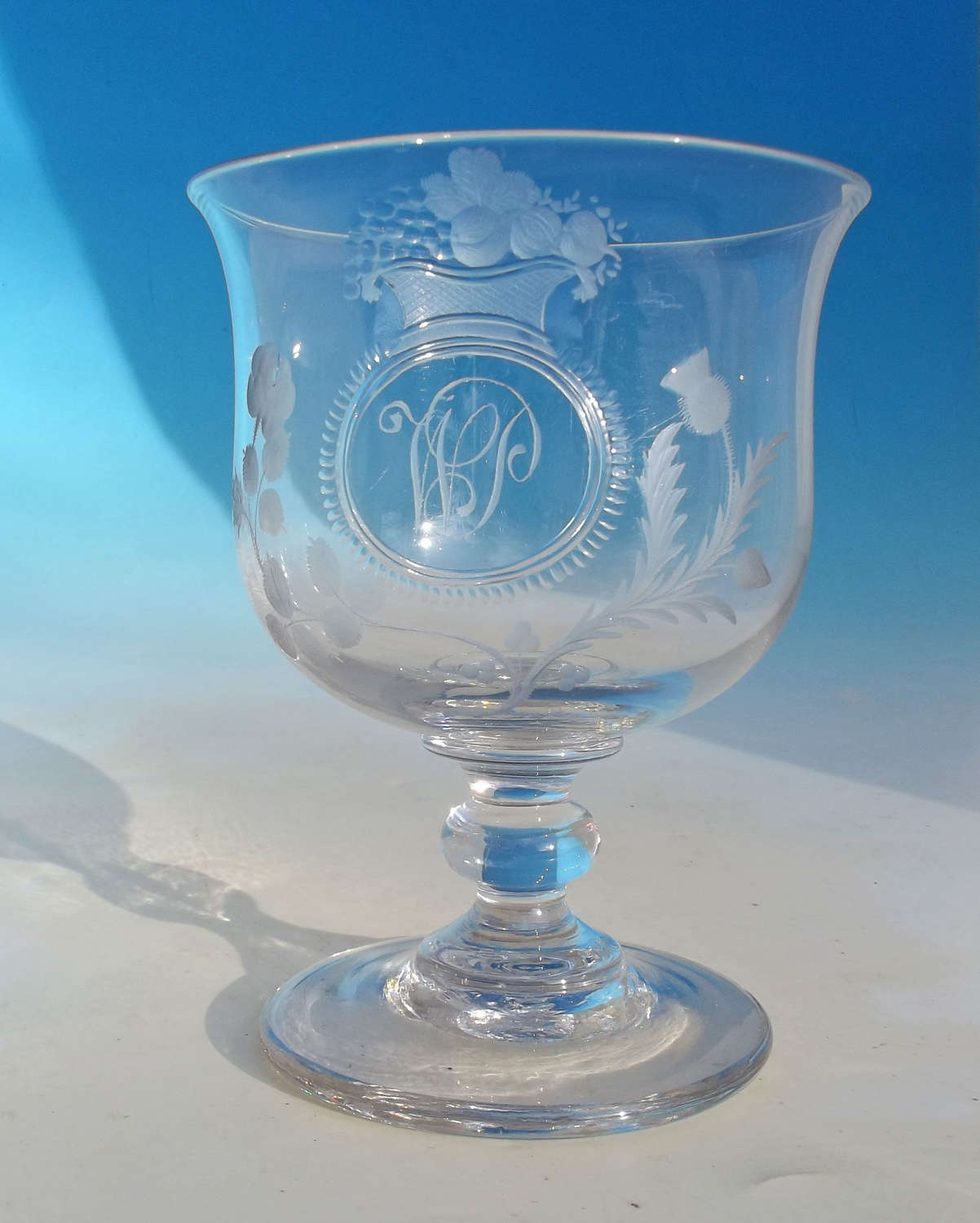 Early Glass 19thc Rummer Cup With Scrolling Initials WP. English C1810