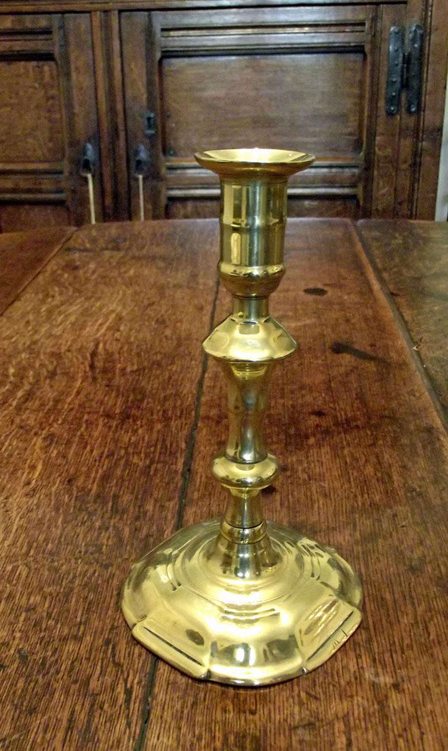 Antique Metalware 18thc Named & Initialled Brass Candlestick. English.