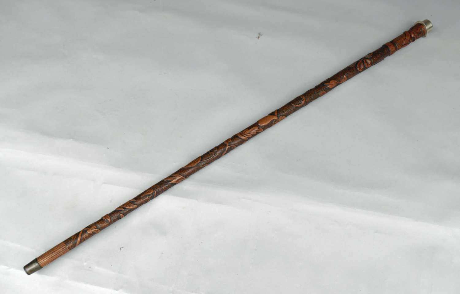 Antique 19thc Fruitwood Carved Walking Stick Dated 1898 .