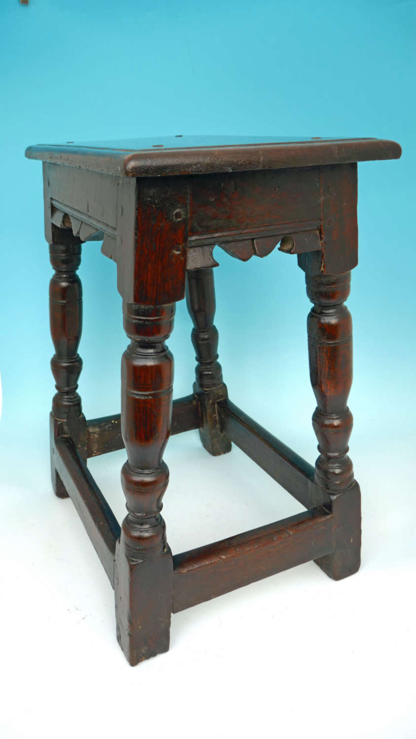 Antique 17thc Early Oak Furniture Joyned Stool.   English C1620-30