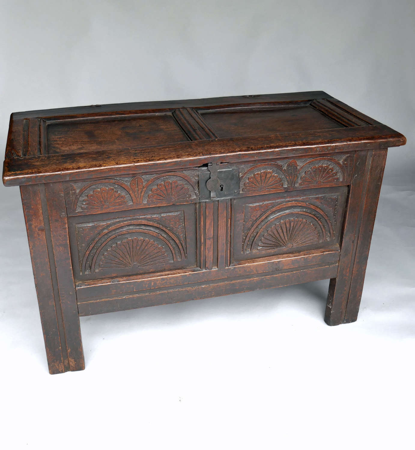 Antique 17thc Oak Furniture Joyned Panelled Coffer.  English C1640-60.