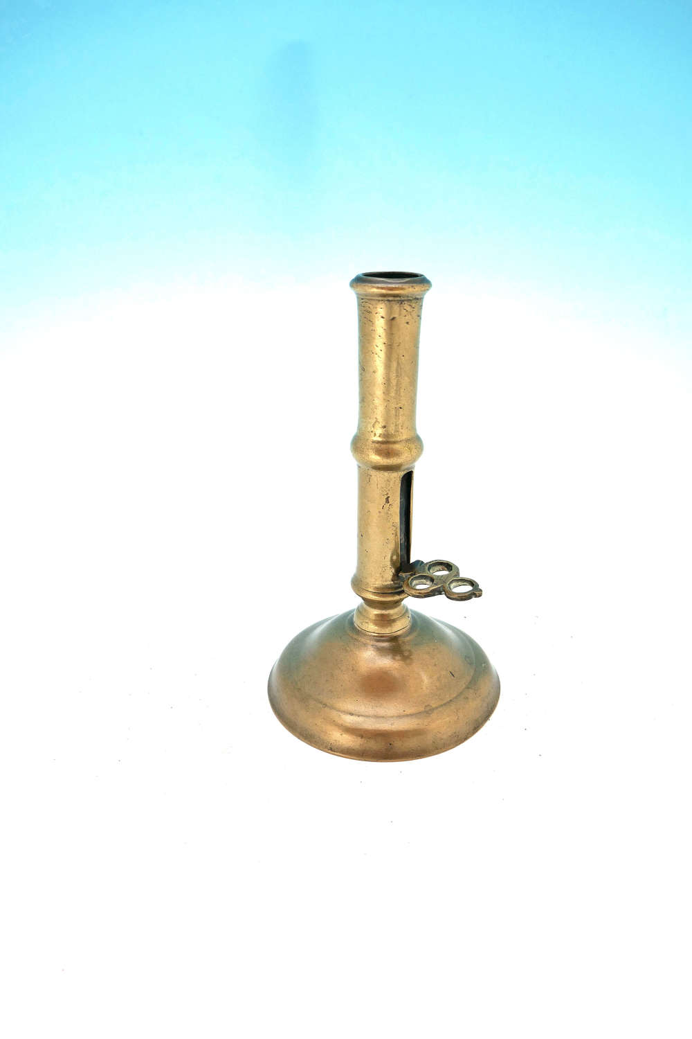 Early Metalware 18thc Brass Single Candlestick With Side Ejector.