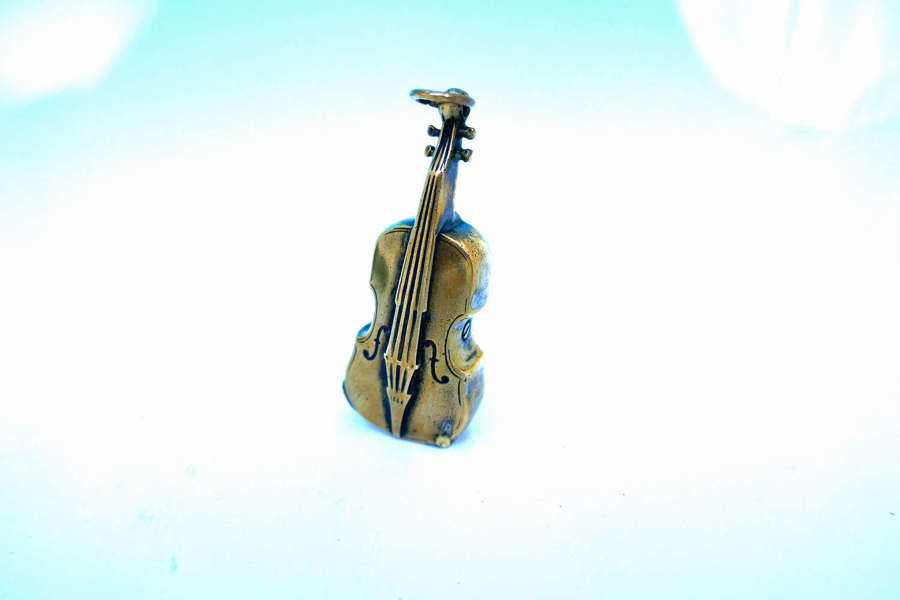 Antique Metalware 19thc Brass Violin Vesta Box Stamped WL & AD English