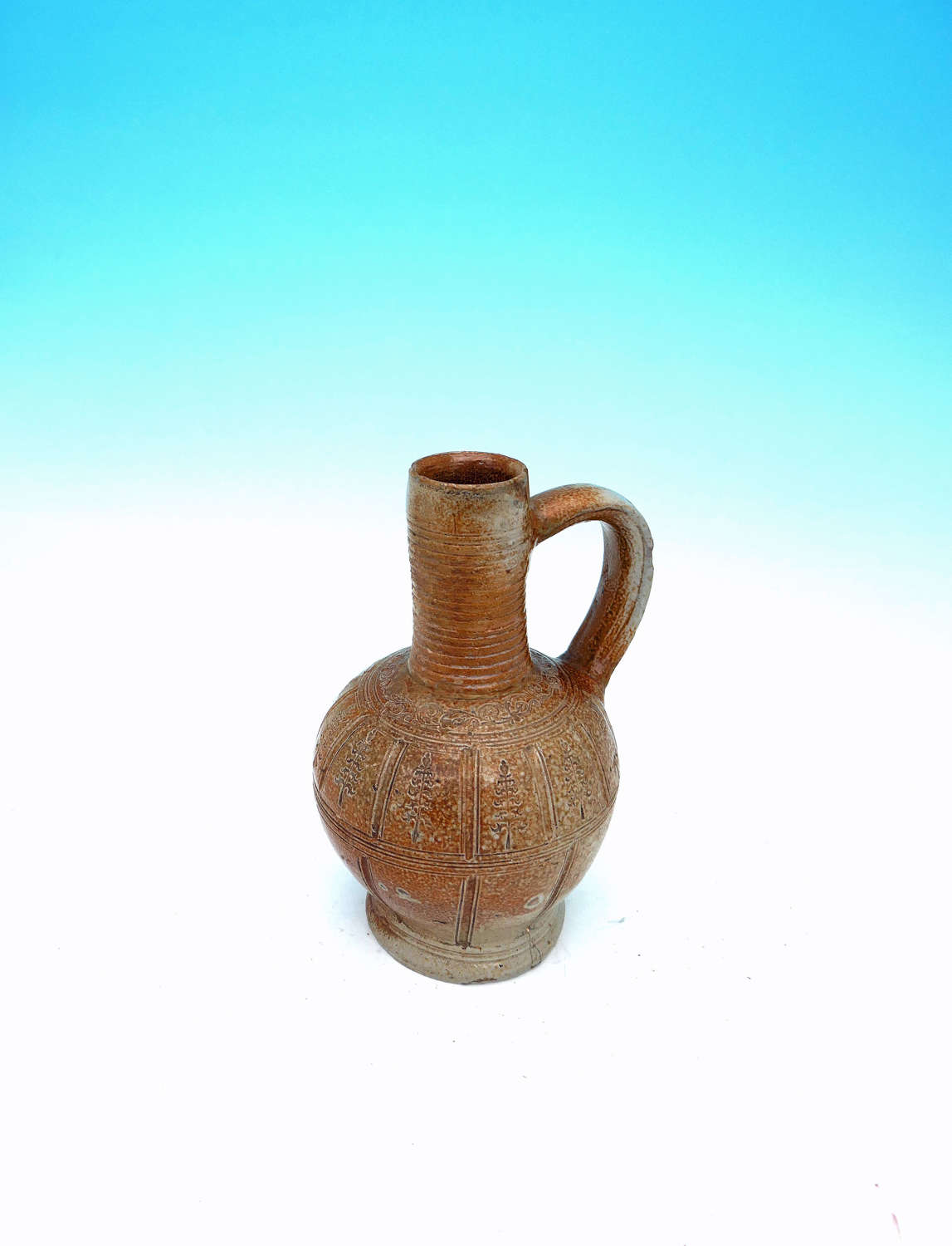 Antique Pottery 16thc Salt-glazed Raeren Stoneware Wine Jug.  German.