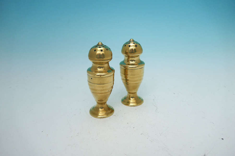 Antique Metalware Pair Of 18thc Brass Salt /Pepper Muffineers. English