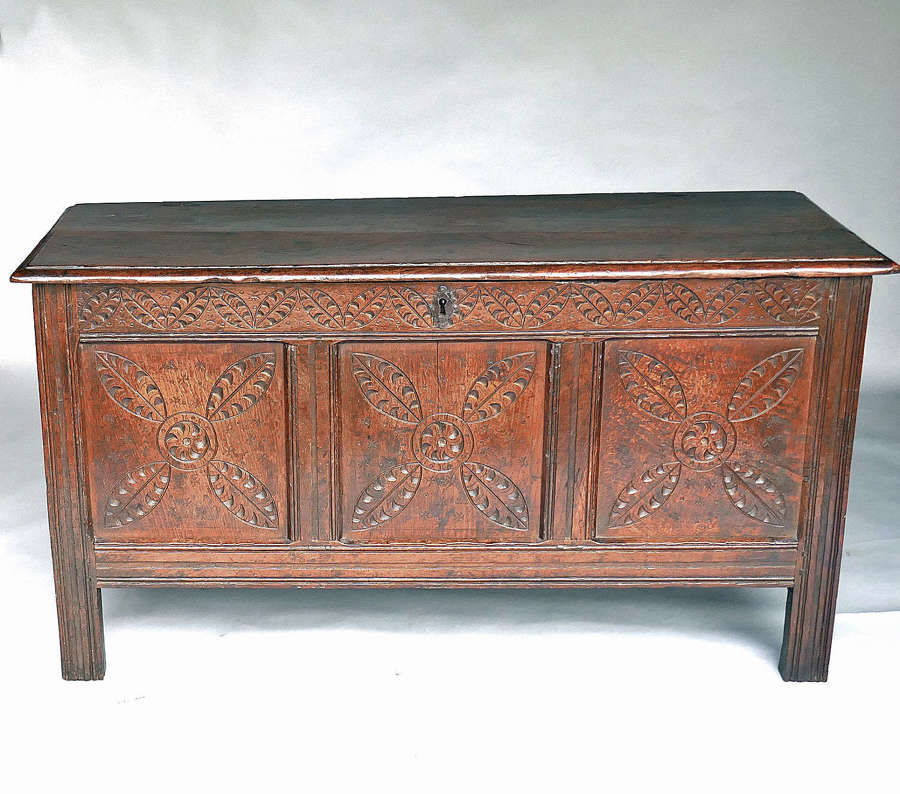 17thc Oak Furniture Panelled Joyned English Coffer. C1640-60.