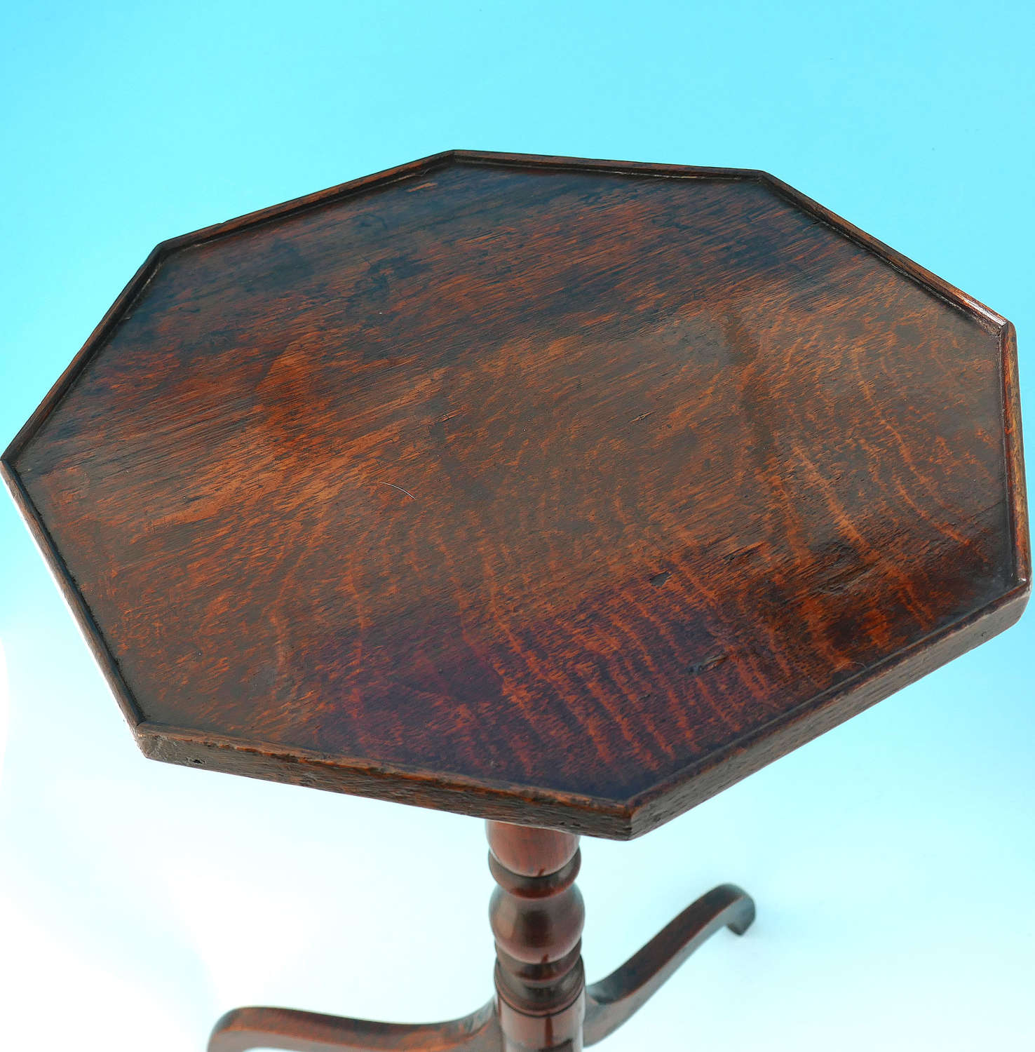 19thc Country Furniture English Oak Candlestand With Octagonal Top.