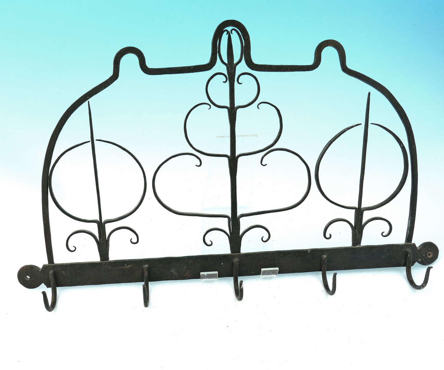 Antique Early Metalware 18thc Wrought Iron Hanging Wall Rack. English.