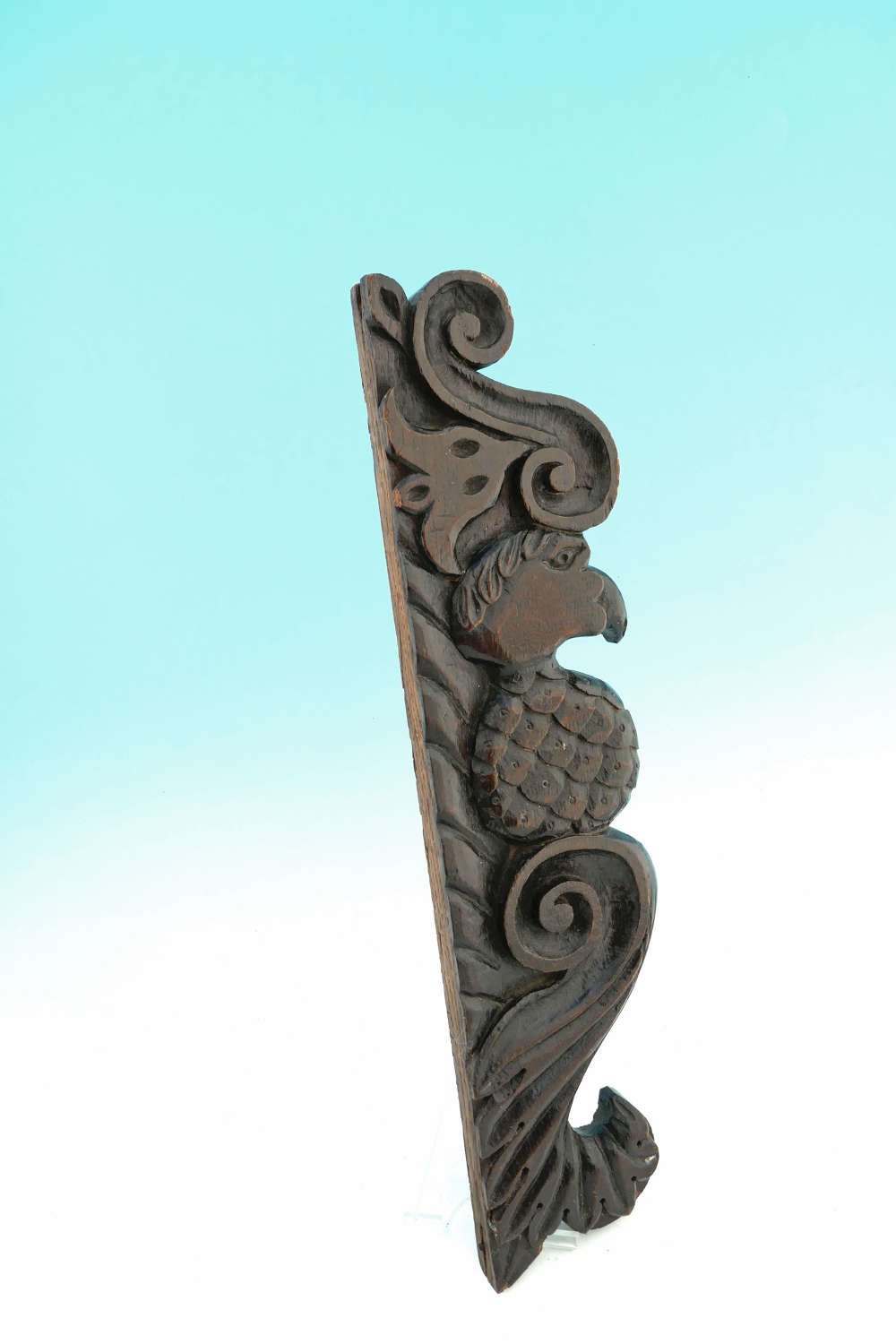 17thc Oak & Country Chair Cresting Rail Carved With a Dodo Bird.