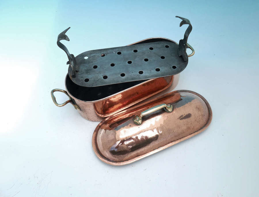 Antique Metalware 19thc Copper Fish Kettle Stamped Jones Bros, Dow St.